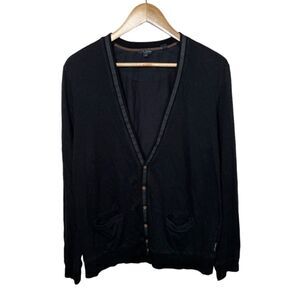 Ted Baker London Black Cotton V Neck Cardigan Sweater